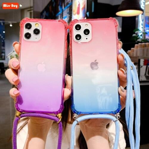 Thin Gradient Strap Chain Case For Samsung galaxy A12 A32 A52 A72 A42 5G A11 A21 A31 A51 A71 Cover Carry Necklace Lanyard Fundas