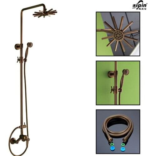 Bathroom Retro antique copper Brass Bathtub Shower Set Wall Mounted 8" Rainfall Shower Mixer Tap Faucet 3-functions Mixer Valve
