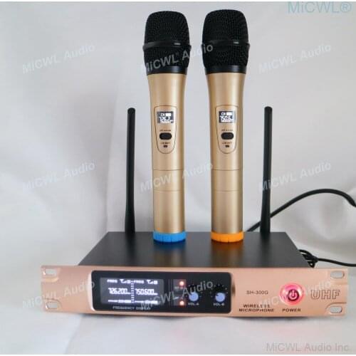 High Quality Golden Dual Handheld Audio Wireless Microphone System For Karaoke Home Church School Conference 2 XLR Output