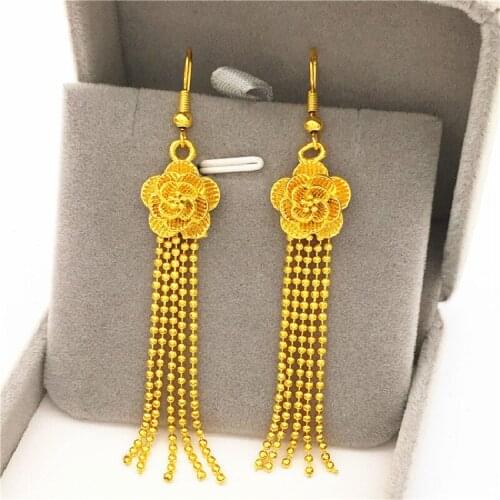 Long-Lasting Color Earrings Female High-Quality Copper Gold-Plated Fashion Earrings Long Flower Tassel Earrings Jewelry