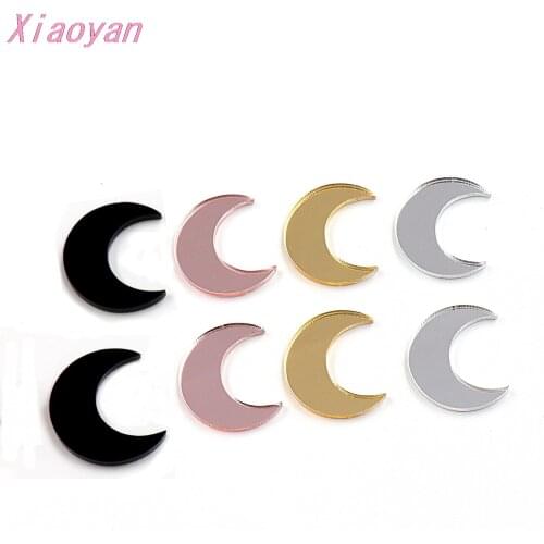 10pcs/set) AC1154-25mm Gold/Silver/Rose Mirror Black Moon DIY Laser Cutout Acrylic Moon Earring (No stud)