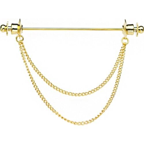 10pcs/lot Angle Tie Collar Bar With 2 Chains Tassel Tie Rods Angle Collar Pin Stay Bar Sticker Mens Jewelry Accessory Wholesale