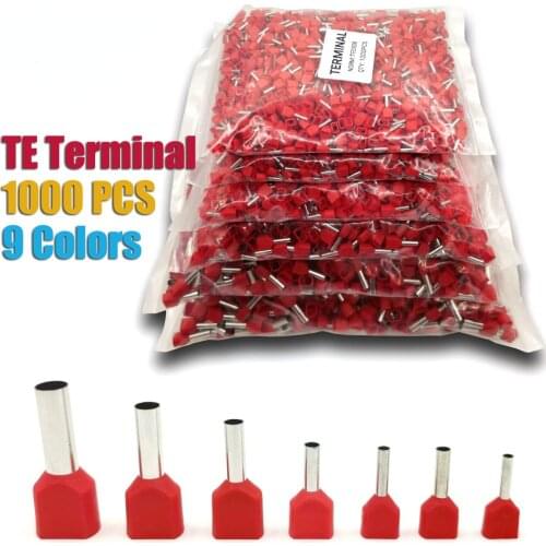 1000pcs/Pack TE0508 TE7508 TE1008 TE1508 Insulated Ferrules Terminal Block Cord End Wire Connector Electrical Crimp Terminator