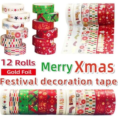 12Rolls Christmas Pattern Masking Tape Set DIY Hand Accoutn Material Paper Stickers For Scrapbooking Journal Decor