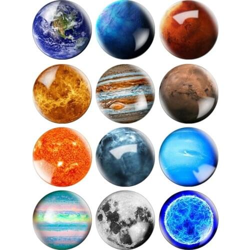 12pcs/lot Planet Fridge Magnet Glass Cabochon Refrigerator Magnets Solar System 25MM Stickers Decoration Nebula Home Decor