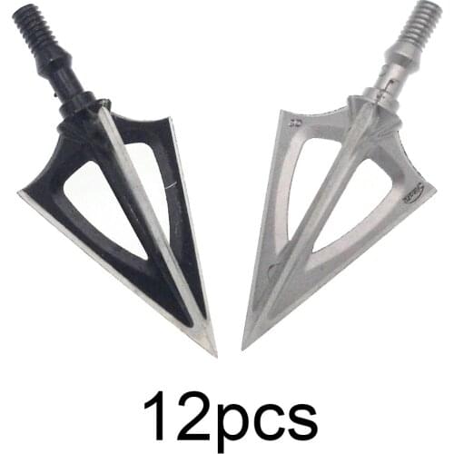 12pcs 100 Grain Archery Arrowheads Fixed Blade Broadheads Hard Blade One-Piece Tips Black Silver