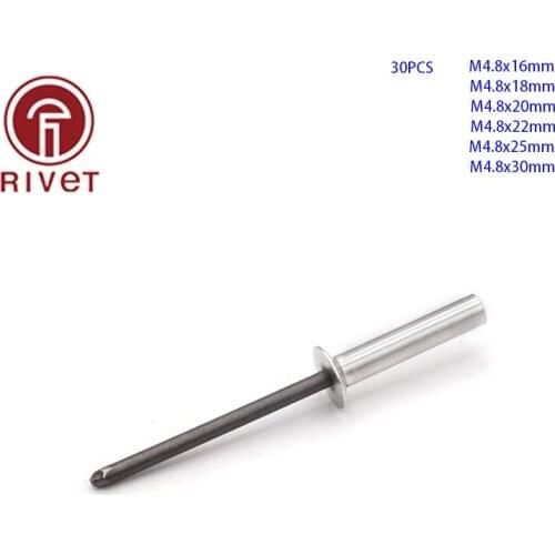 15974 30PCS M4.8*16/18/20/22/25/30Aluminum Countersunk Head Closed End Blind Rivet Sealed Blind Rivet Water Air Tightness Rivets