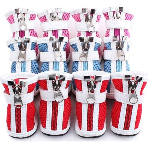 4Pcs/set Dog Shoes Mesh Surface Breathable Pet Shoes Cotton Cloth Zipper Design Dogs Shoes Spring Cool Shoes For Chihuahua