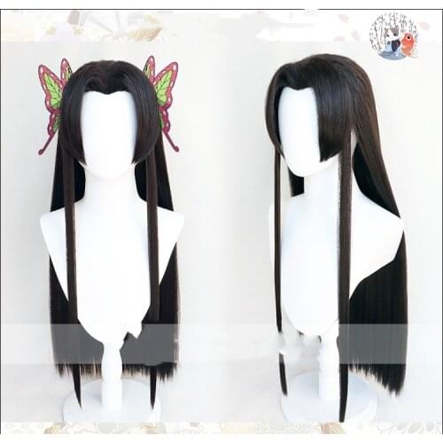Anime Demon Slayer Kimetsu no Yaiba Kochou Kanae Cosplay Wig Black Heat Resistant Synthetic Hair Wigs + Wig Cap