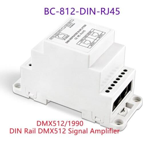 BC-812-DIN/BC-812-DIN-RJ45 with RJ45 connector DIN Rail DMX512 Signal Amplifier One Input CH,Two Output CH DMX Controller