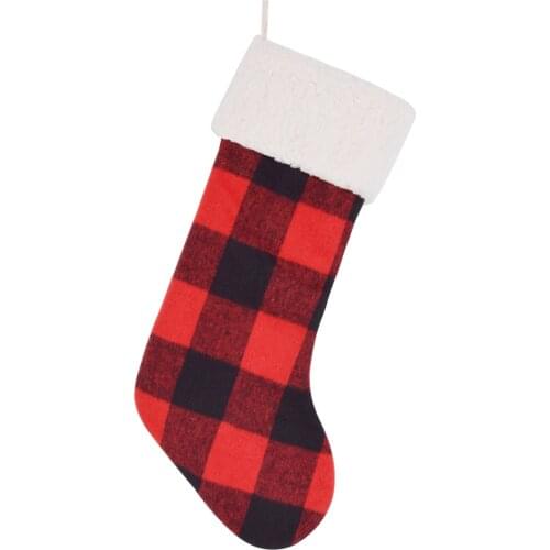 Free Shipping Plaid Body With Sherpa Cuff Christmas Stocking Christmas Decoration p3605-6-RS/P3605-6-GS
