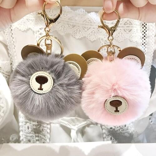 Cute Bear Fur Ball Keychain PU Material Plush Pendant Imitation Rex Rabbit Fur Ball Pendant Teddy Bear Keychain Women