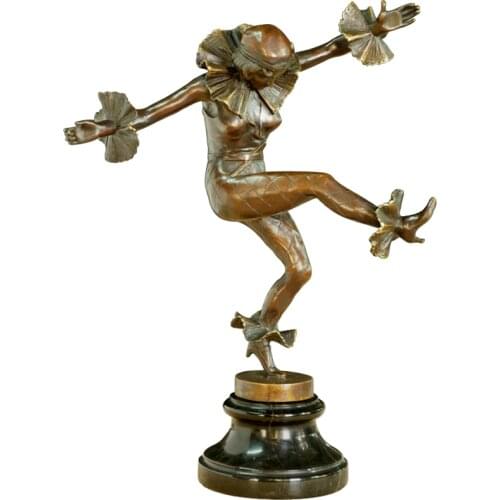 Bronze Western Dance Woman Statue Sculpture Vintage Female Art Marble Base Gorgeous Home Ornament