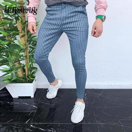 Casual Leisure Pocket Mens Trousers Fashion Striped Print Pants Spring Autumn Business Pencil Pants For Men Harajuku Streetwear
