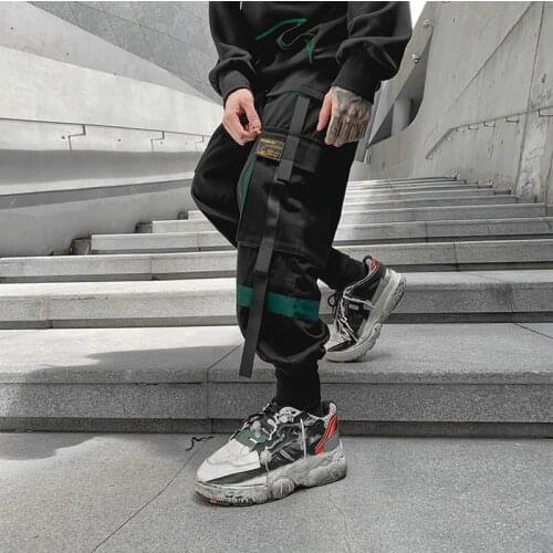 Ribbons Men Sweatpants Cargo Pants Streetwear Hip Hop Moto & Biker Splicing Casual Trip Shopping Daily Harem Ankle-Length Pants