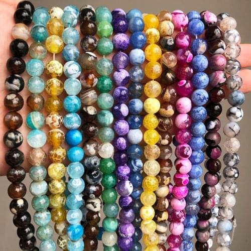 6/8/10mm Natural Stone Fire Dragon Veins Agates Beads Multicolor Round Loose Beads For Jewelry Making DIY Bracelets Accessories