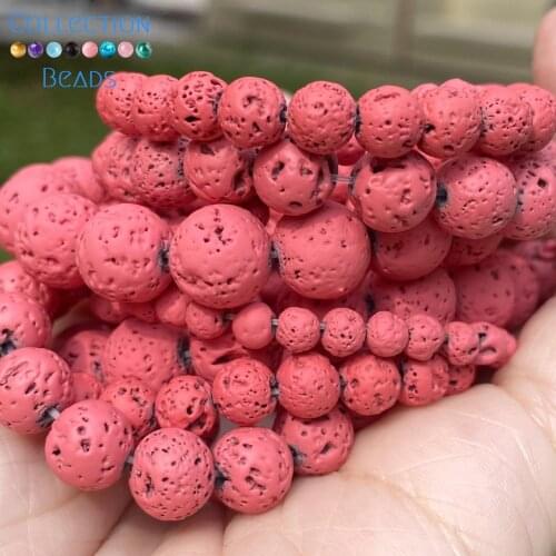 Natural Stone Rose Red Volcanic Rock Lava Round Spacer Loose Beads For DIY Jewelry Making Necklace Bracelet Accessories 4-10mm