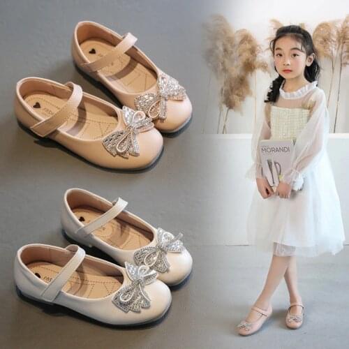 Kids Fashion Crystal Bow Party Big Girls Shoes Princess Elegant ChildrenS Leather Shoes For School 3 4 5 6 7 8 9 10 11 12 Years