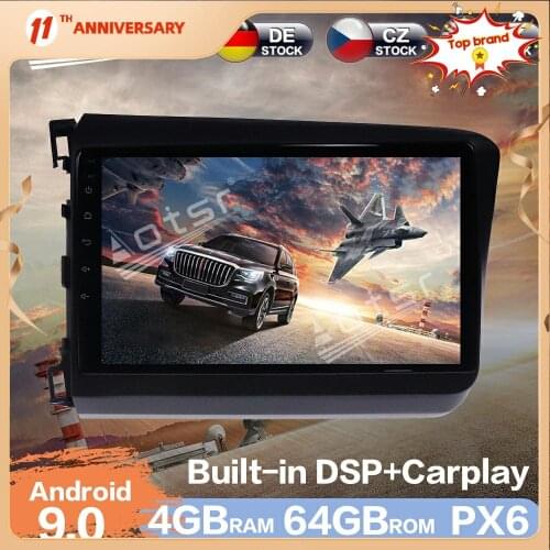 For Honda Civic 2011 - 2015 Android 9.0 PX6 4GB + 64GB Car Radio Player GPS Navigation DSP Car Auto Stereo Video Multimedia Unit