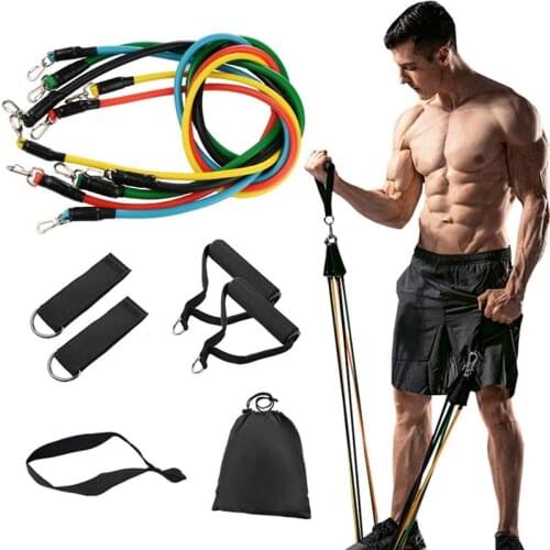 Resistance Bands 11Pcs/Set Tube Yoga Fitness Gym Equipment Exercise Pull Rope Home Elastic Back Muscle Strength Training