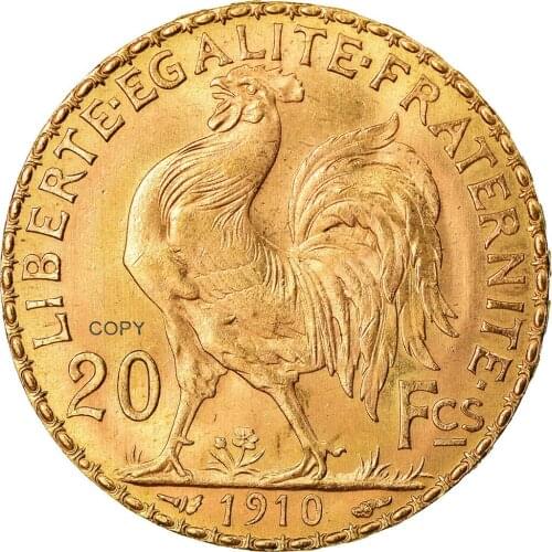 France 1910 20 Francs Gold Marianne Rooster Third Republic Brass Metal Copy Coin Liberte Replica Production