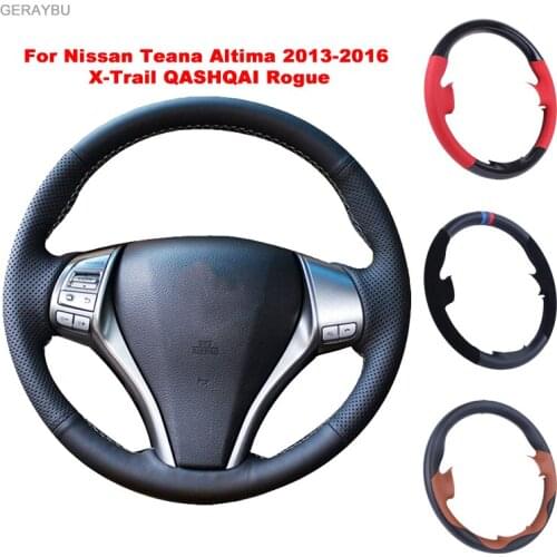 GERAYBU Custom DIY Black Leather Hand-sewn Car Steering Wheel Cover For Nissan Teana Altima 2013-2016 X-Trail QASHQAI Rogue
