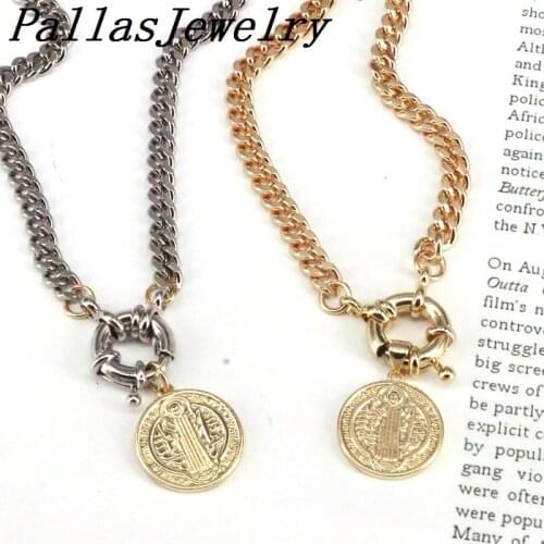 Hot 5Pcs, Gold/Silver Color Religious Cross San Benito Cuban Chain Clasp Chocker Necklace