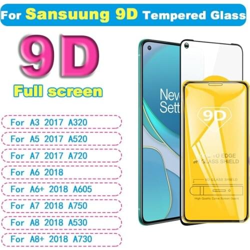 10Pcs 9D Full Curved Tempered Glass For Samsung A7 A8 2018 Plus A3 A5 2017 A750 A320 A520 A720 A730 A530 A605 Screen Protector