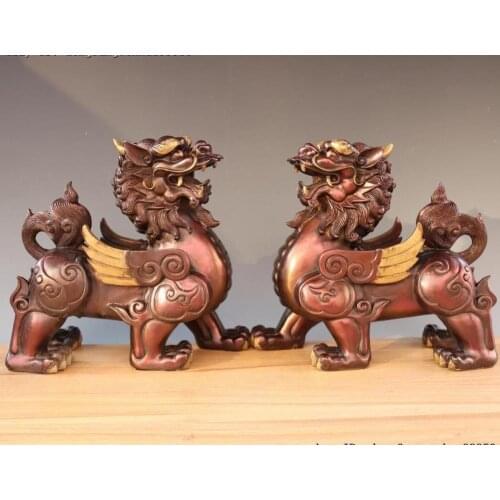 Chinese Palace Fengshui Bronze Copper Bixie PiXiu Brave Troops Beast Statue Pair
