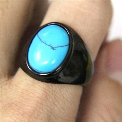 Band Party Hot Blue Stone Ring 316L Stainless Steel Ring Cool Punk Style Fashion Oval Polishing Black Ring