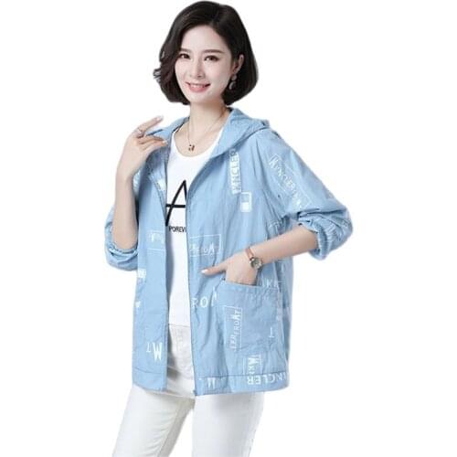 Printing Womens Sun Protection Clothes Summer Fashion Thin Section UV Protection Ladies Jacket New Hood Breathable Female Coat