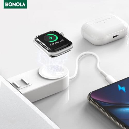 Bonola 2 In1 Portable USB Magnetic Wireless Charger For Apple Watch5/4/3/2 Built in Cable for iPhone11/Xr/Xs/8/7/AirPods Pro/2/1