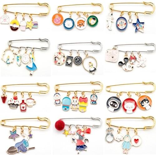 Lovely Cat Rabbit Alice Wonderland Enamel Pendant Pins Brooches Trendy Cute Cartoon Anime Brooches Pins For Friends