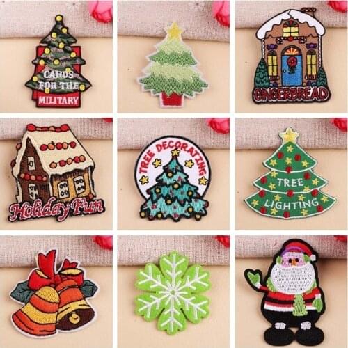 Cartoon Christmas Tree Snowflake Embroidered Sew on badge Santa Claus Iron On embroidery Patches For Jacket Clothing Bag Parches