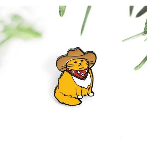Cartoon Cowboy Cats Enamel Pin Funny Kitten Animal Hat Brooches Bag Shirt Lapel Badge Fashion Jewelry Gift for Friends Kids