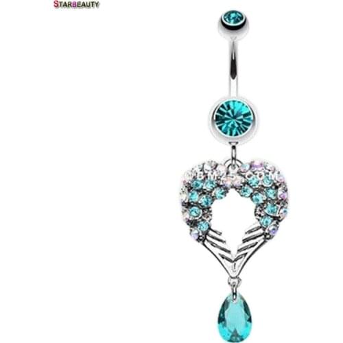 Double Wings Surgical Steel Belly Button Earring Belly Piercing Navel Piercing Kit Belly Barbells Button Earrings Body Accessory