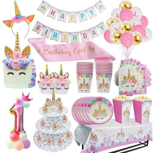Unicorn Decor Birthday Party Decorations Kids Unicorn Party Tableware Set Cups Plates Baby Shower Girl Birthday Party Supplies