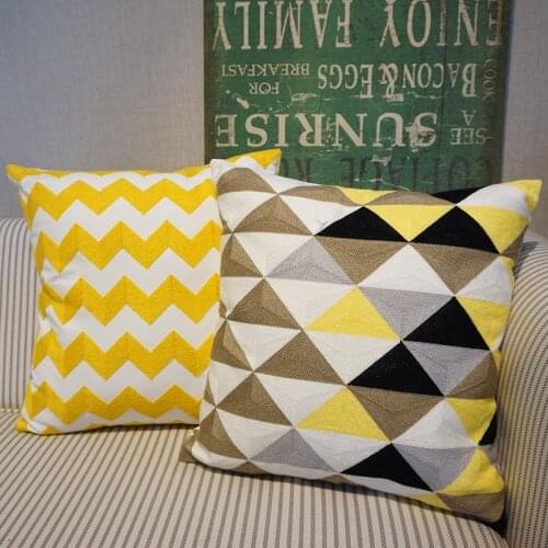 DUNXDECO Cushion Cover Decorative Pillow Case Modern Bright Yellow Wave Geometric Embroidery Fashion Home Office Decoration