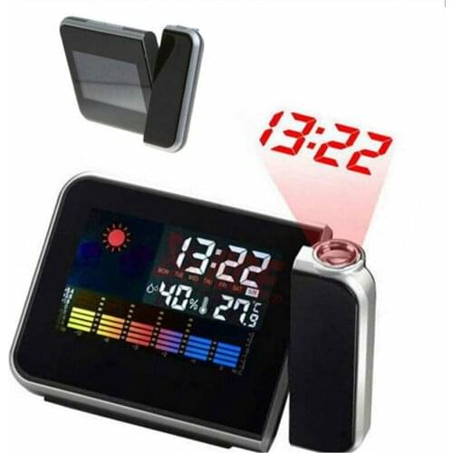 LCD Digital LED Projector Projection Alarm Clock Weather Station Calendar Snooze