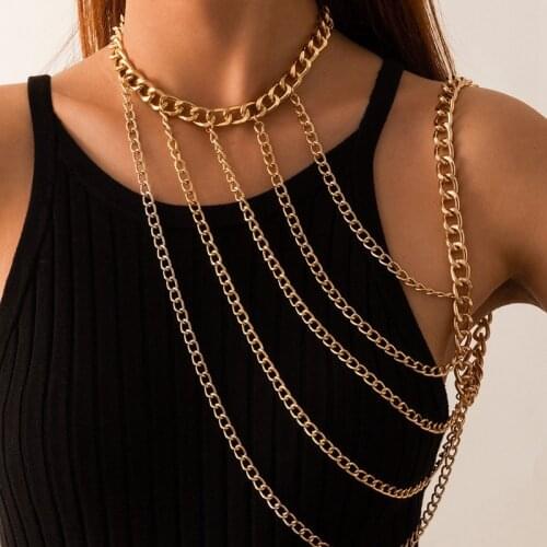 Sexy Layered Shoulder Chain Harness for Women Punk Tassel Body Chains Jewelry Nightclub Bondage Accessories