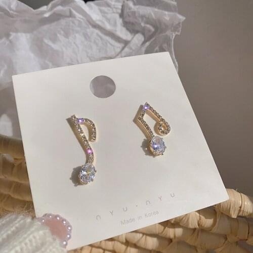 Stud Earrings Musical Note Earrings Female S925 Girl Heart All-match Temperament Design Asymmetric Dating Party Birthday Gift