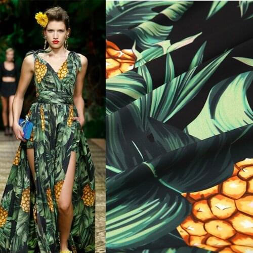 Pineapple printed crepe fabric 150cm brand printed fabric meter shirt dress handmade DIY fabric wholesale cloth