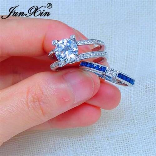 80 OFF! Luxury Crystal Ring Set Bridal Blue Purple Green Zircon Stone Wedding Rings For Women Stacking Couple Ring Jewelry Gift