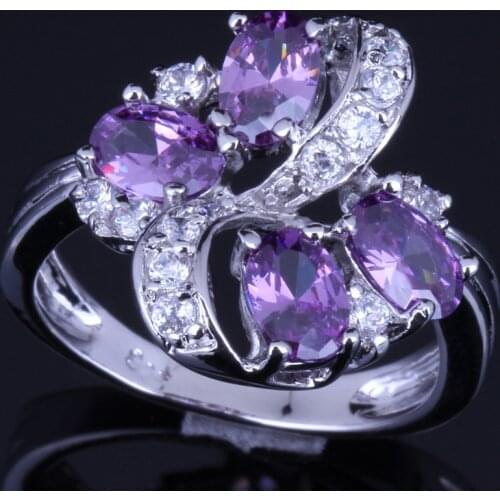 Impressive Plant Purple Cubic Zirconia White CZ Silver Plated Ring V0142