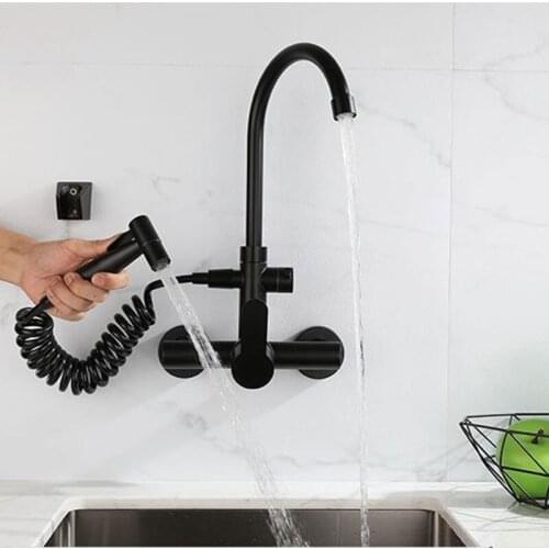 High Quality Black 304 Stainless Steel Bathroom Kitchen Basin Faucet with Spray Gun Kitchen Sink Faucet Cold OR Hot Water Tap