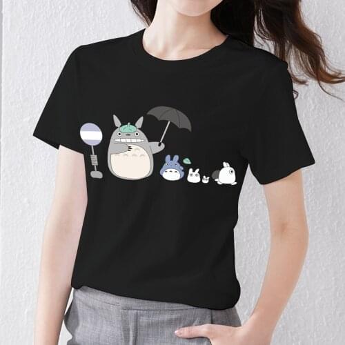 Womens Clothing T-Shirt Cartoon Animal Graphic Series Tee Summer Black Printing All-match Short-sleeved Tops Female Clothes