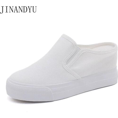 Ladies Loafers Shoes Canvas Wedges Shoes for Women Half Slippers Black White Sneakers Platform Women Shoes Casual Fashion New