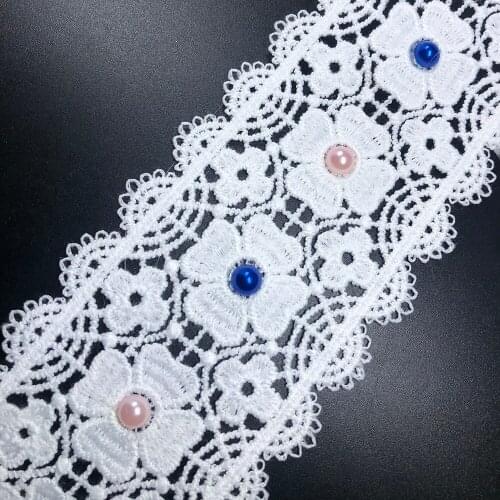 10yard 5.9cm 3d Lace Fabric Wirh Beads Sewing Trim Wedding Dress Decoration Embroidered Water-soluble Hollow Milk Silk Ribbon