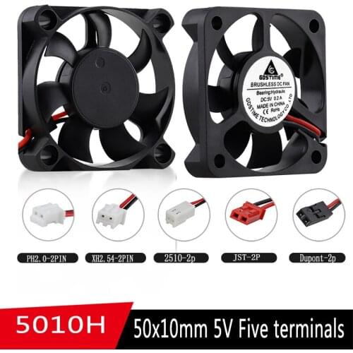 2PCS 5010 50x50x10MM 5V Cooling Fan 2Pin JST Dupont Connector 5cm 50mm Computer Industrial Cooling Fans 50*10mm High Speed Fan