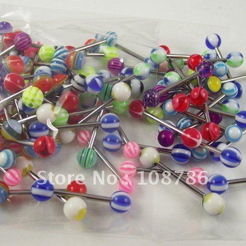 200pcs/lot free shipping 14g Acrylic Ball STEEL Shaft Barbells Tongue ring Jewelry cheap wholesale